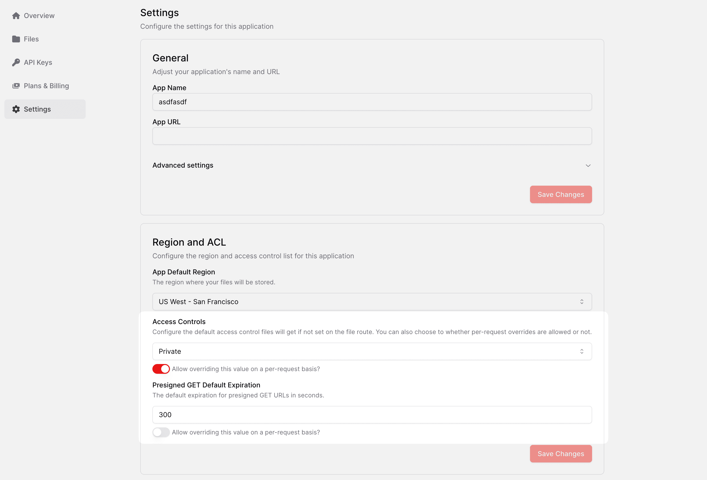 Access control settings